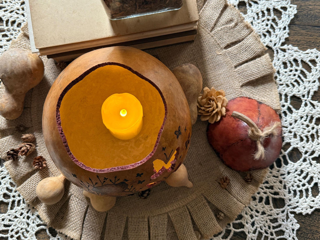 Personalized Dog Gift – Handcrafted Gourd Light Table Centerpiece with Butterfly Artwork