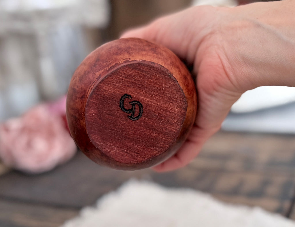The bottom of the gourd showing my initials. 