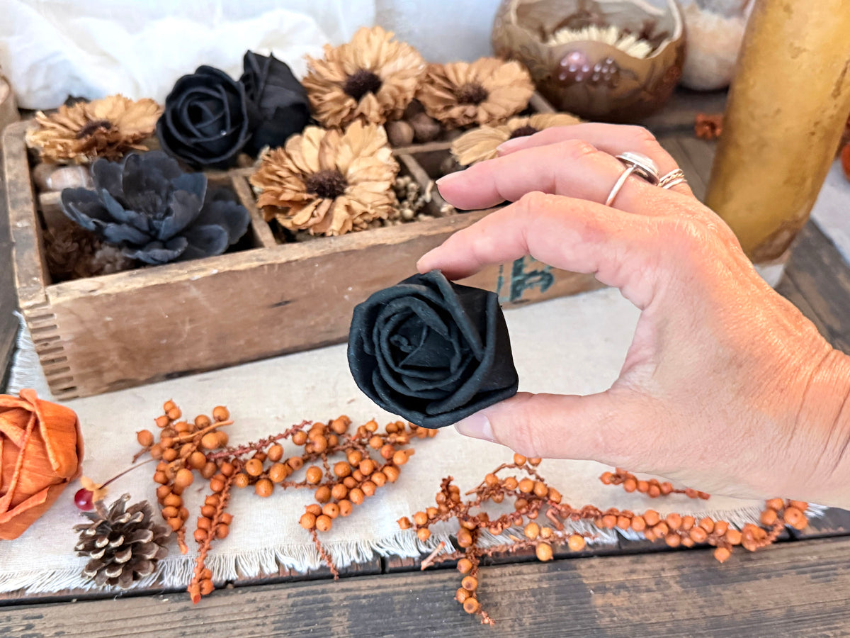 Black Wood Roses – Forever Flowers for Fall Mantles & Dark Goth Tablescapes
