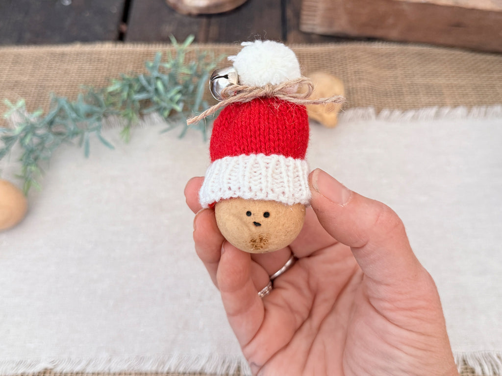 My hand holding one Santa gourd to show scale of decoration.