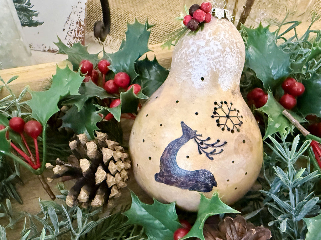 A closeup of faux Holly Berry and rosemary greenery