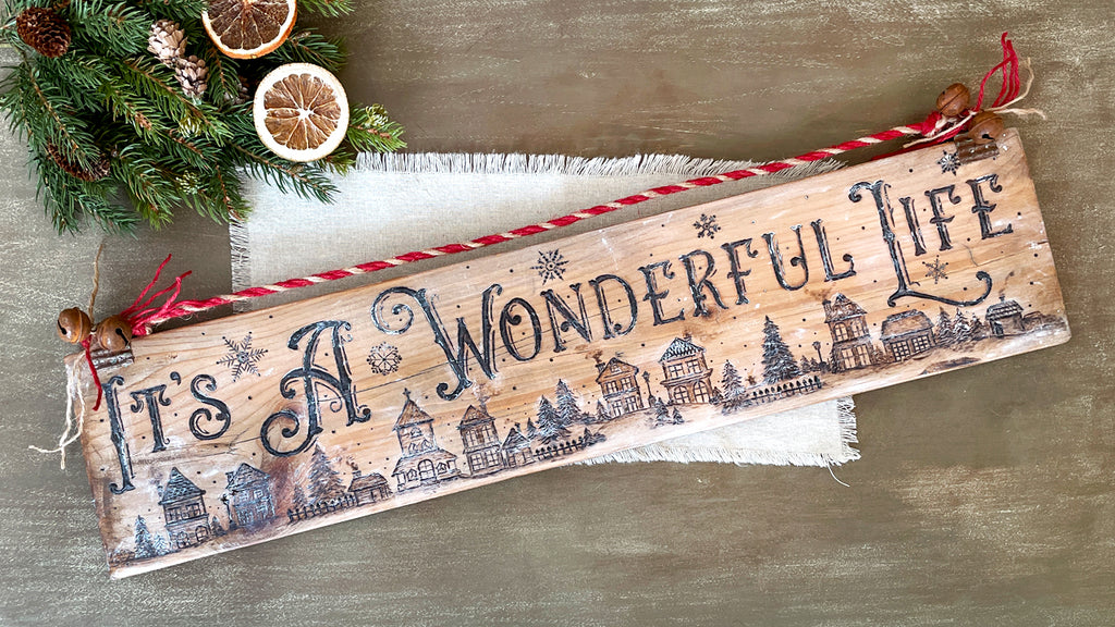 Rustic Christmas Sign – Wood-Burned “It’s a Wonderful Life” Holiday Wall Art
