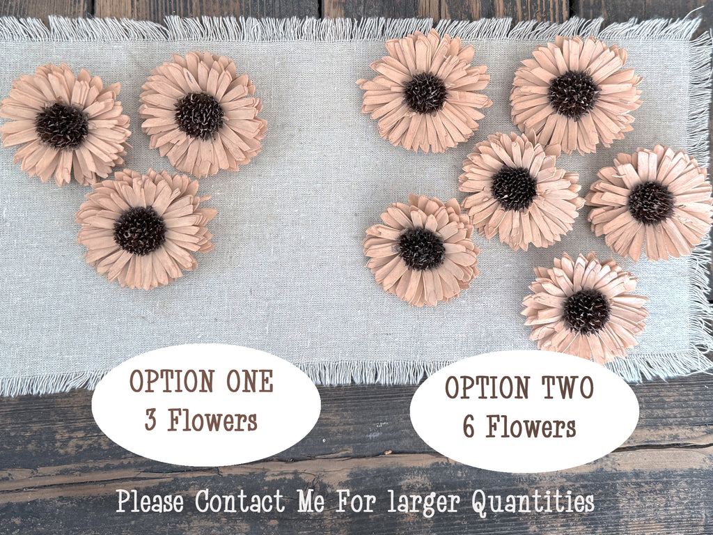 Floral arrangements on a textured fabric background with quantity options.