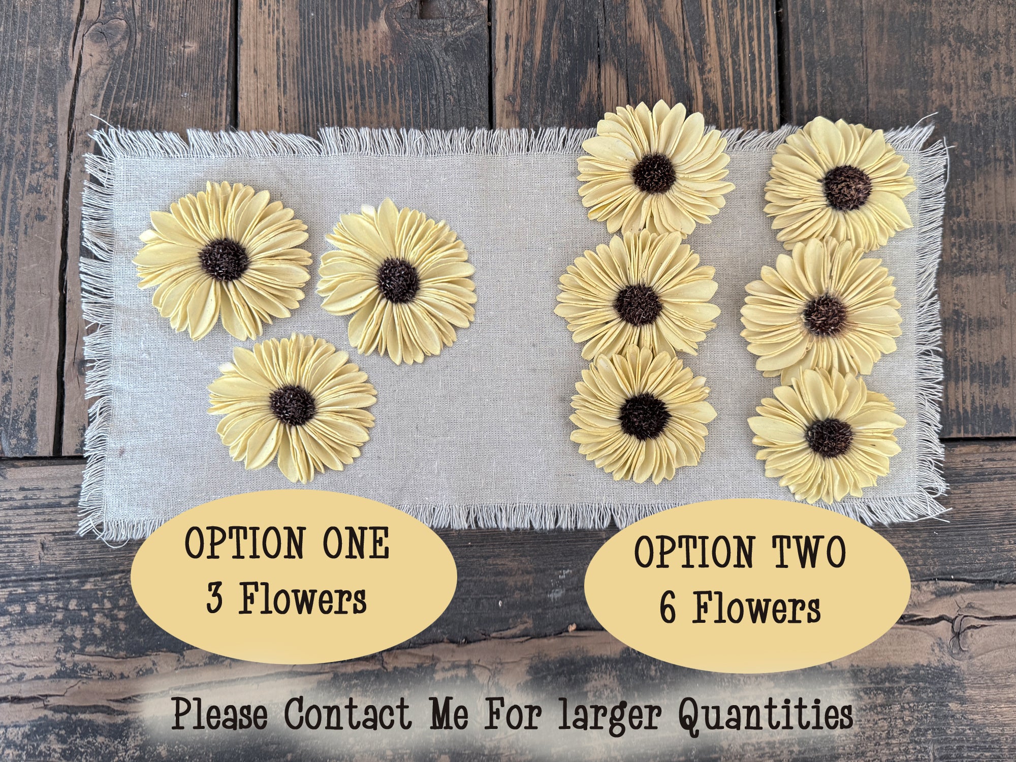 Decorative flowers on a textured fabric with options for quantity displayed.