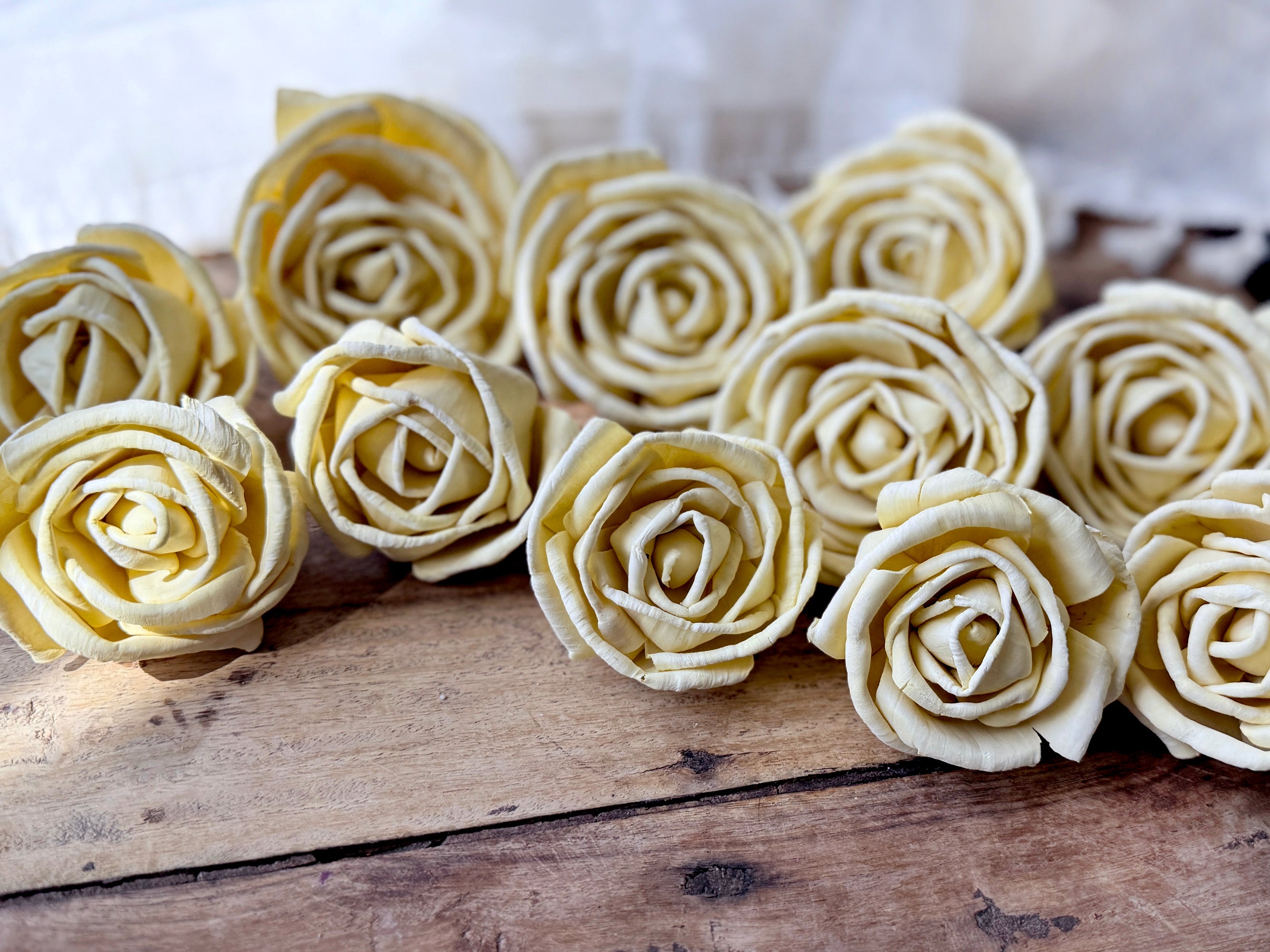 Natural Wood Flower Blossoms -Yellow Roses – Neutral Bowl Filler Decor
