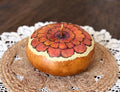 Handmade zinnia decorative gourd bowl with fitted lid, front view