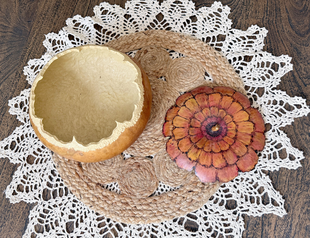Handmade Zinnia Gourd Bowl with Lid | Unique Rustic Gift & Home Décor