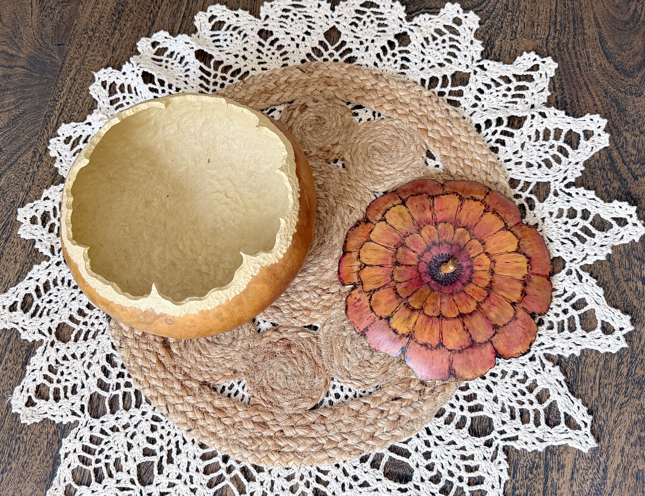 Handmade Zinnia Gourd Bowl with Lid | Unique Rustic Gift & Home Décor