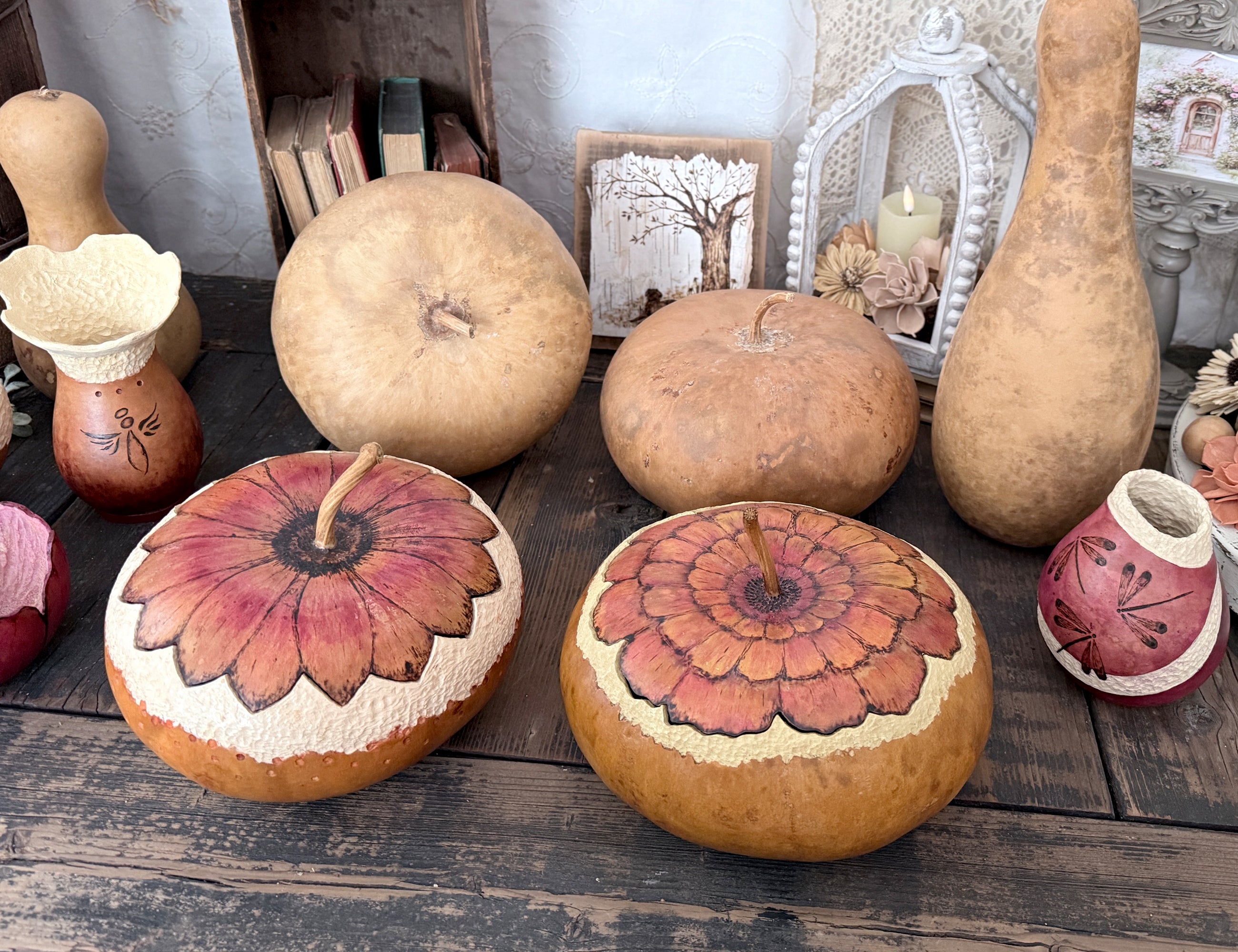 Handmade Zinnia Gourd Bowl with Lid | Unique Rustic Gift & Home Décor