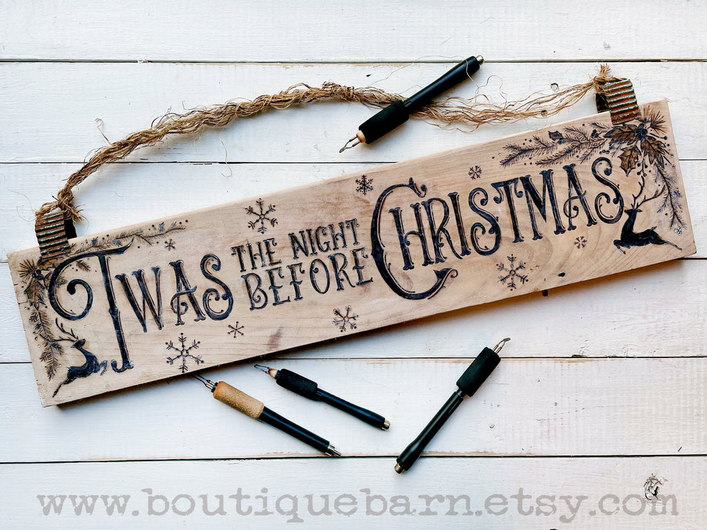 Rustic Christmas Sign – Twas The Night Before Christmas Reindeer Wall Decor