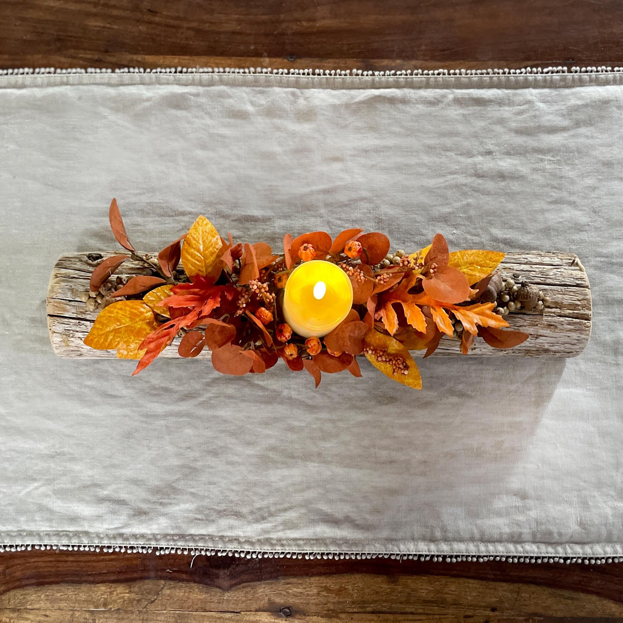 Rustic Fall Harvest Yule Log – Thanksgiving Candle Centerpiece