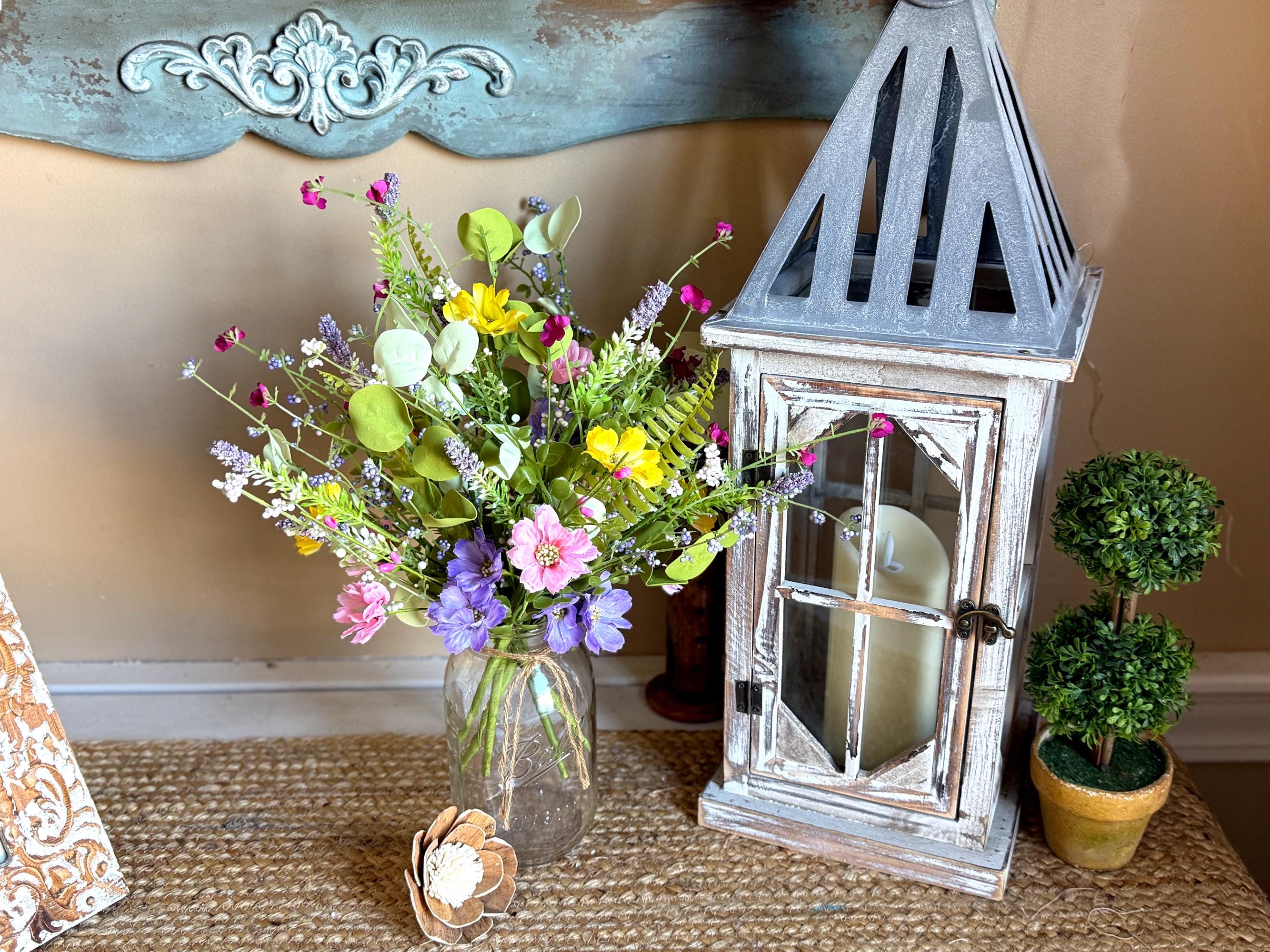 Multi-Color Faux Wildflower Bouquet – Lavender, Pink & Yellow Flowers