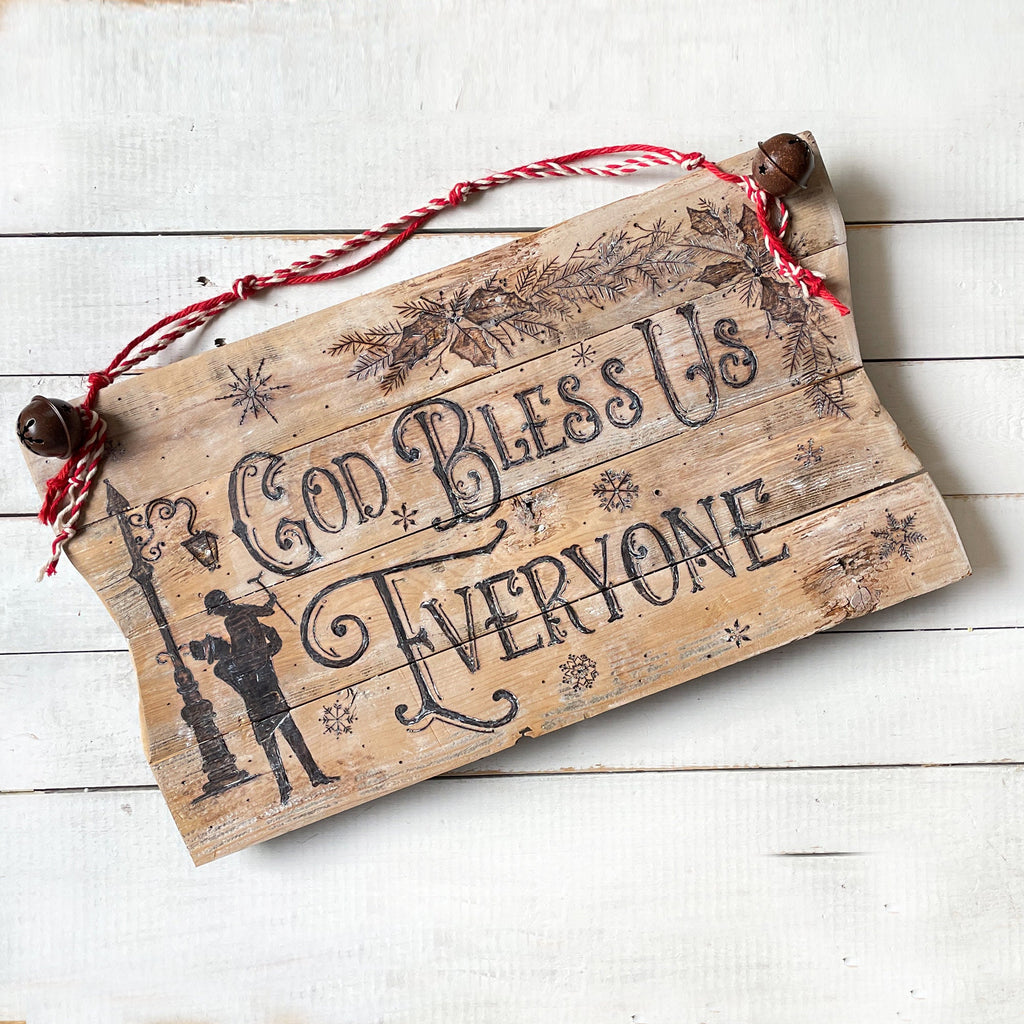 Rustic Vintage Christmas Sign – Tiny Tim Quote Holiday Decor