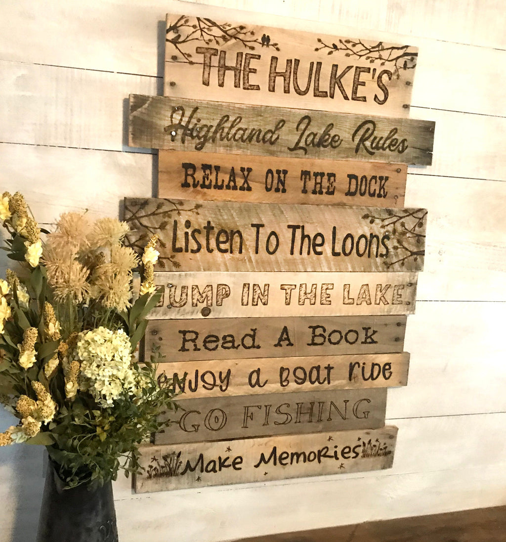 Personalized Lake House Rules Sign – Rustic Cabin Wall Art