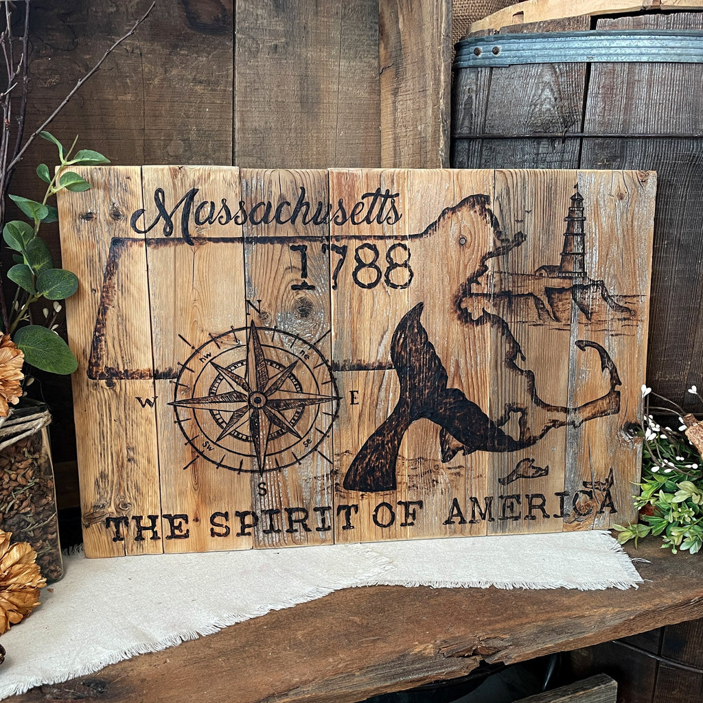 Rustic Massachusetts State Wall Art – Reclaimed Wood Map Decor