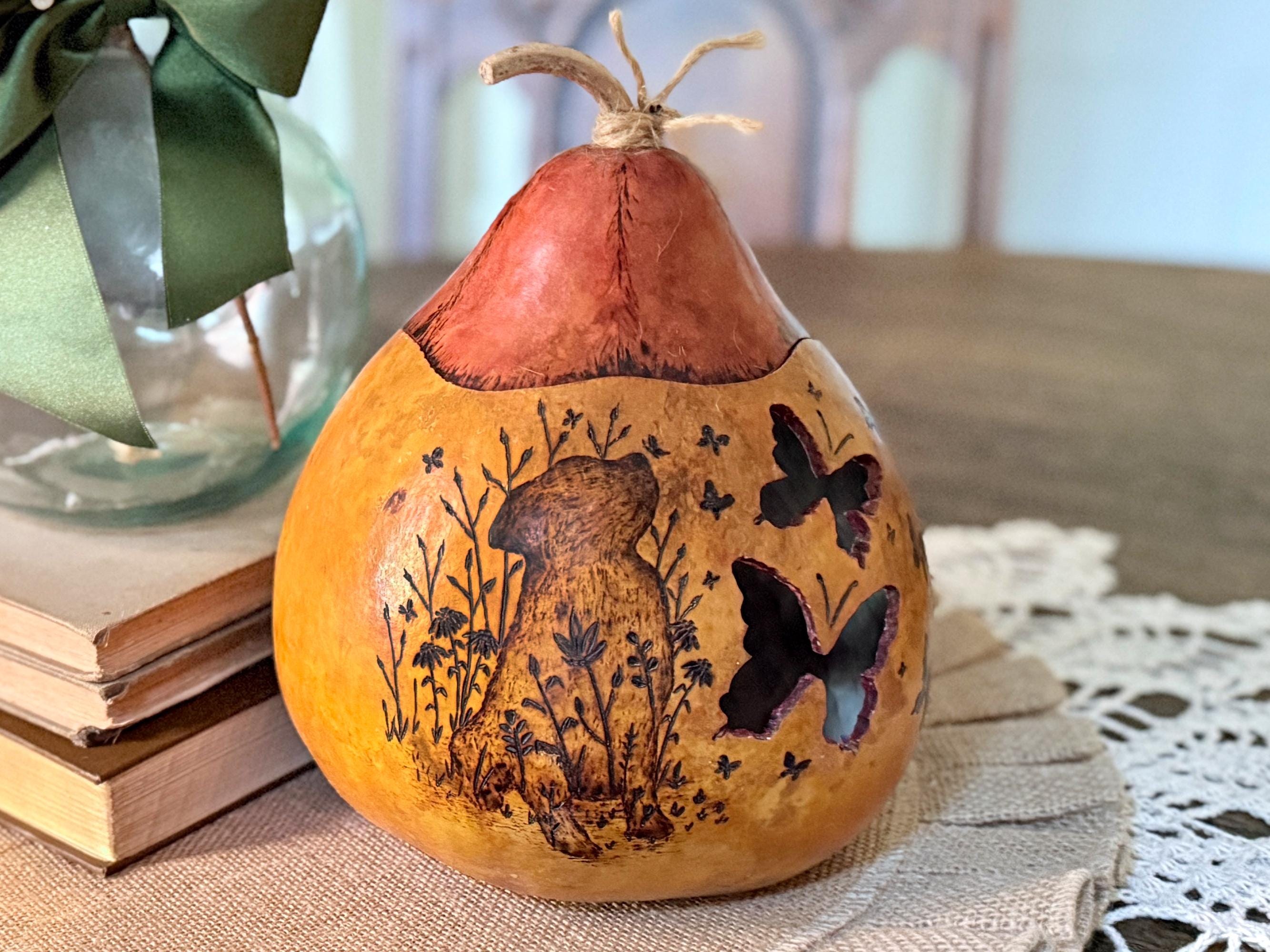 Personalized Dog Gift – Handcrafted Gourd Light Table Centerpiece with Butterfly Artwork