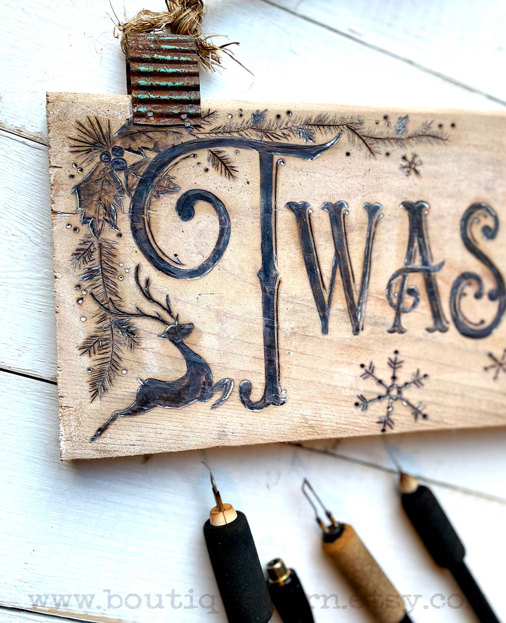 Rustic Christmas Sign – Twas The Night Before Christmas Reindeer Wall Decor