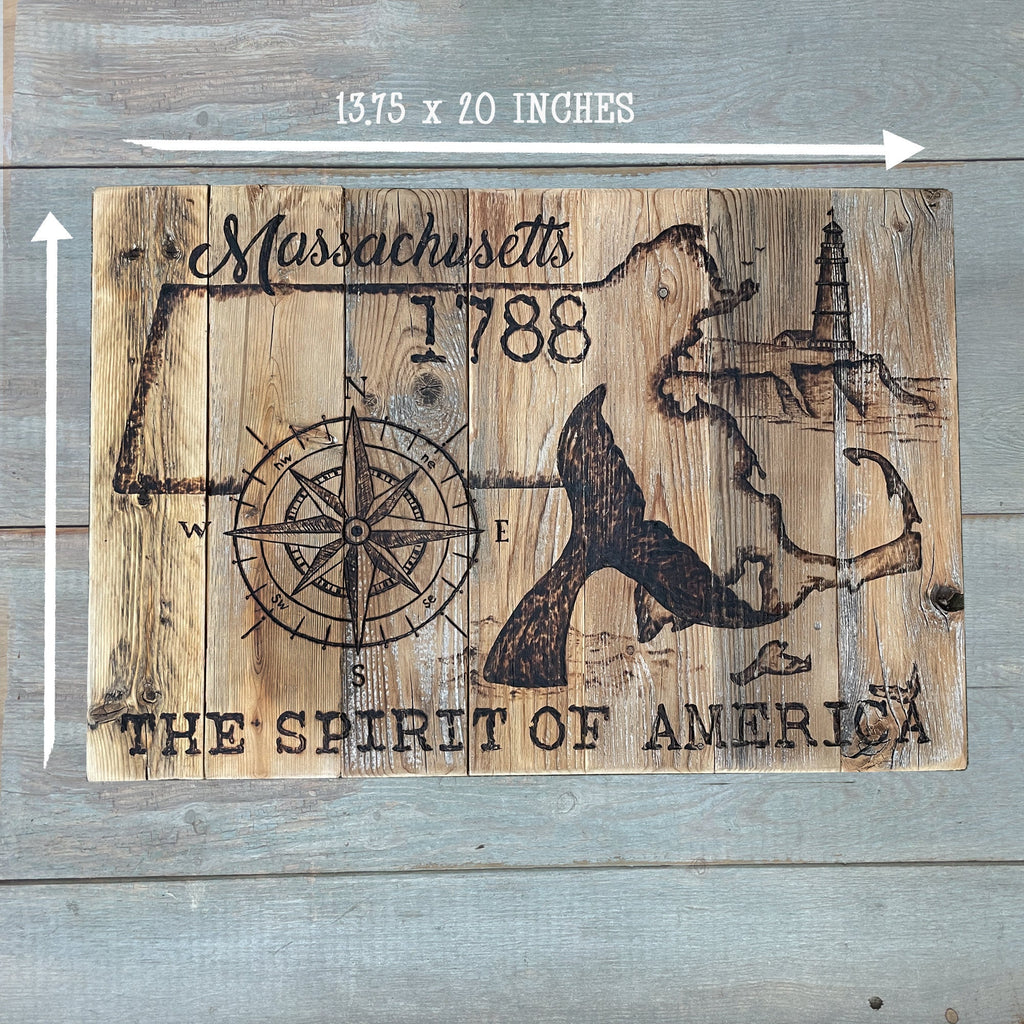 Rustic Massachusetts State Wall Art – Reclaimed Wood Map Decor