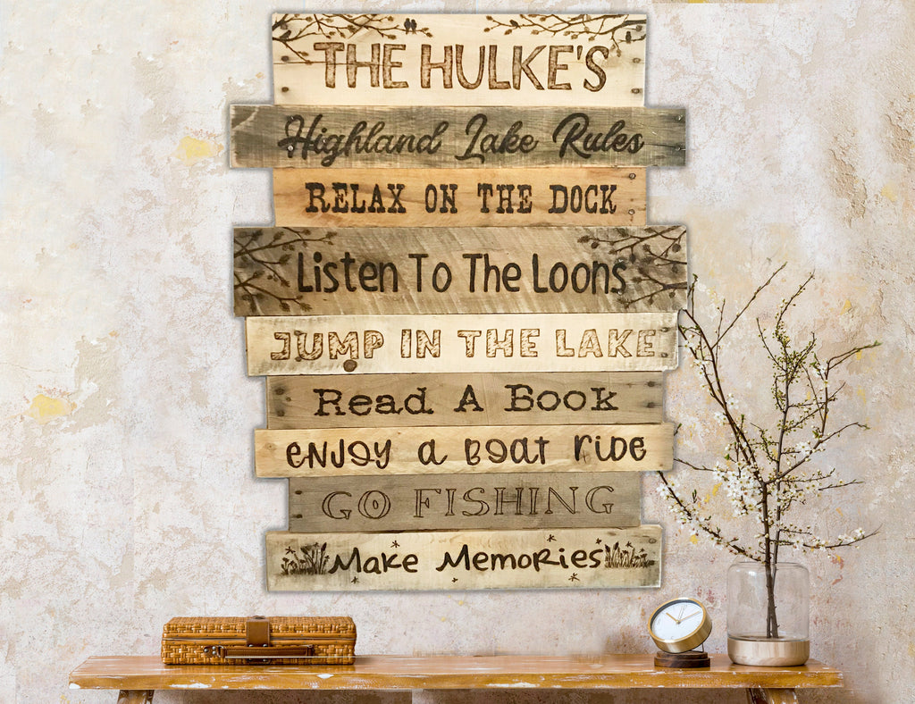 Personalized Lake House Rules Sign – Rustic Cabin Wall Art