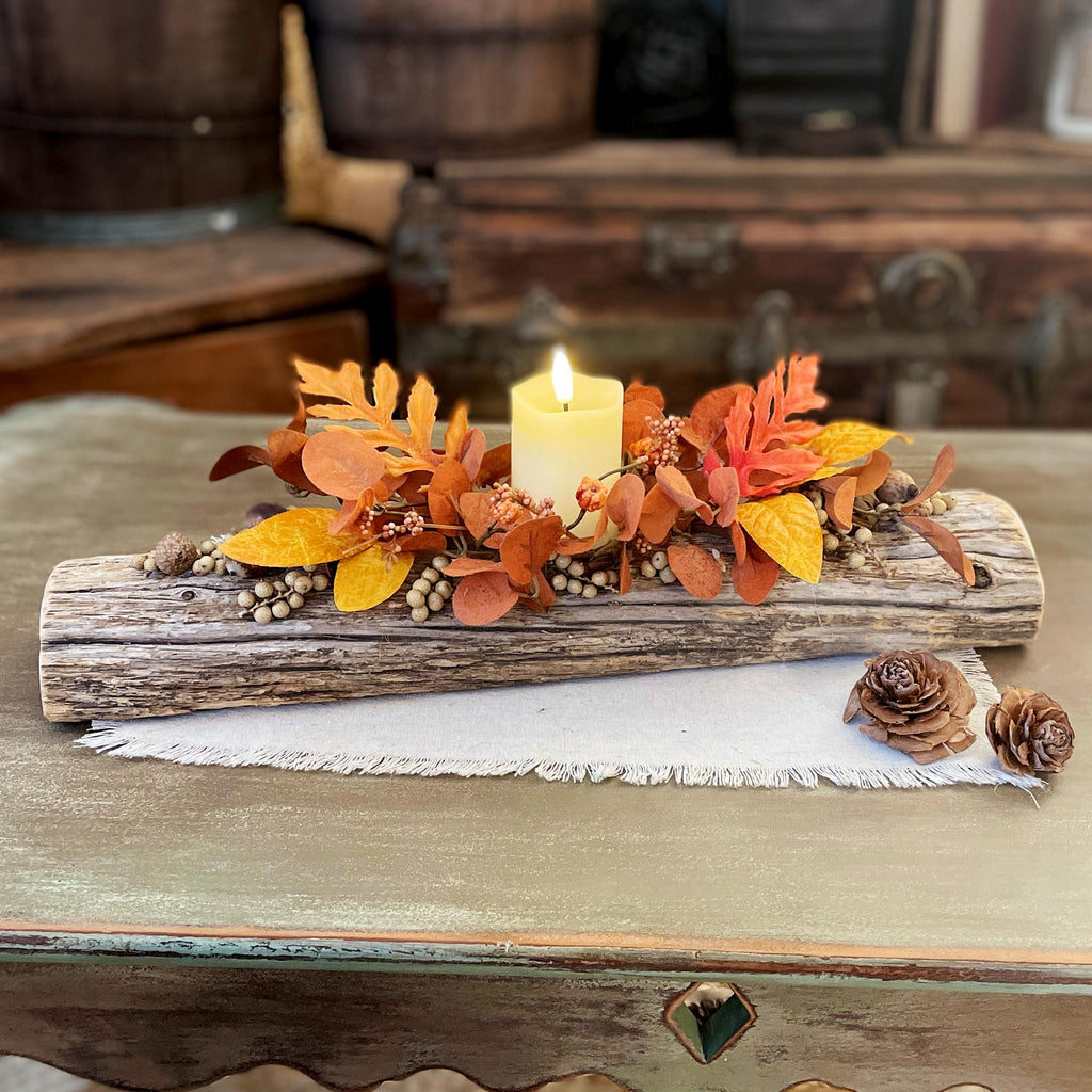 Rustic Fall Harvest Yule Log – Thanksgiving Candle Centerpiece