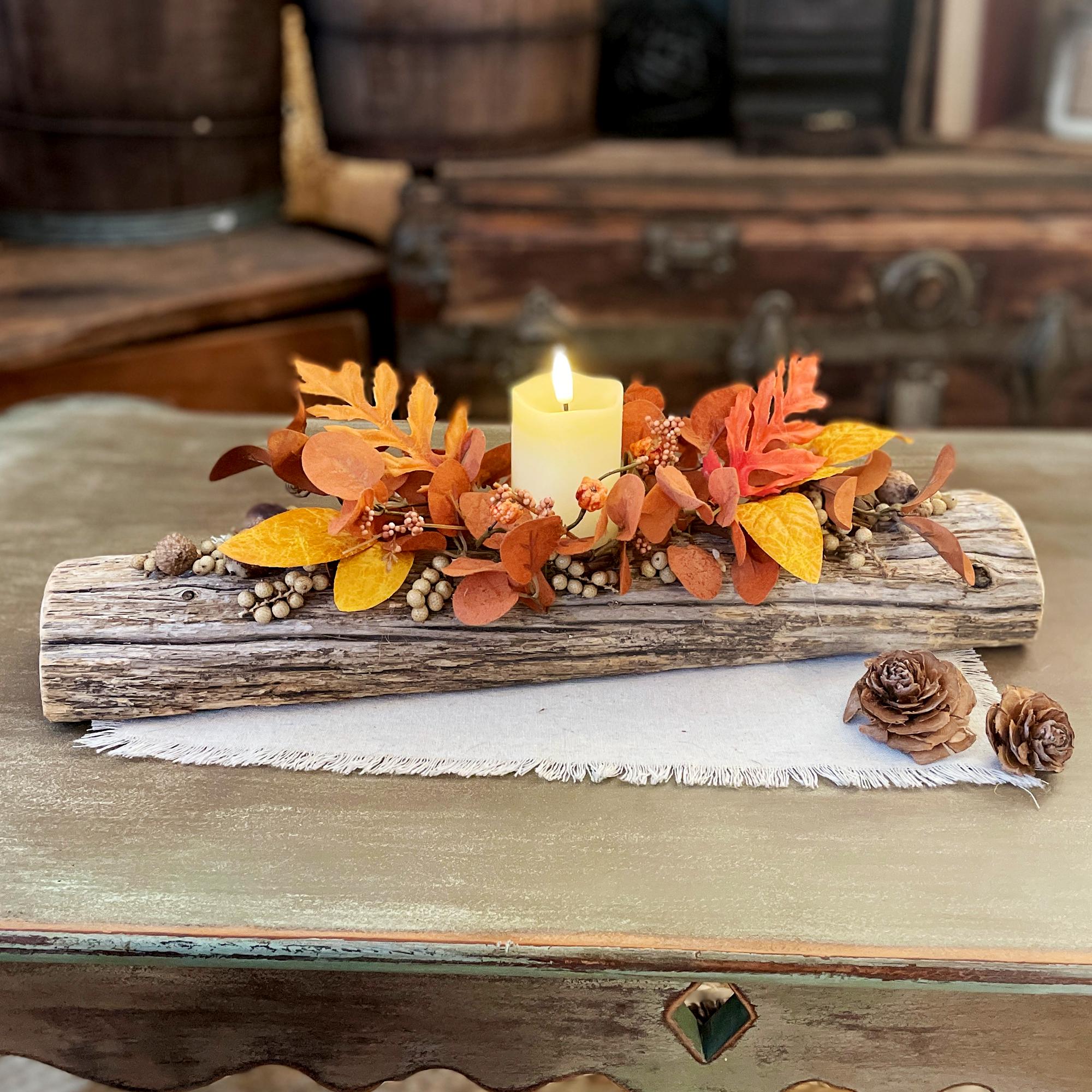 Rustic Fall Harvest Yule Log – Thanksgiving Candle Centerpiece