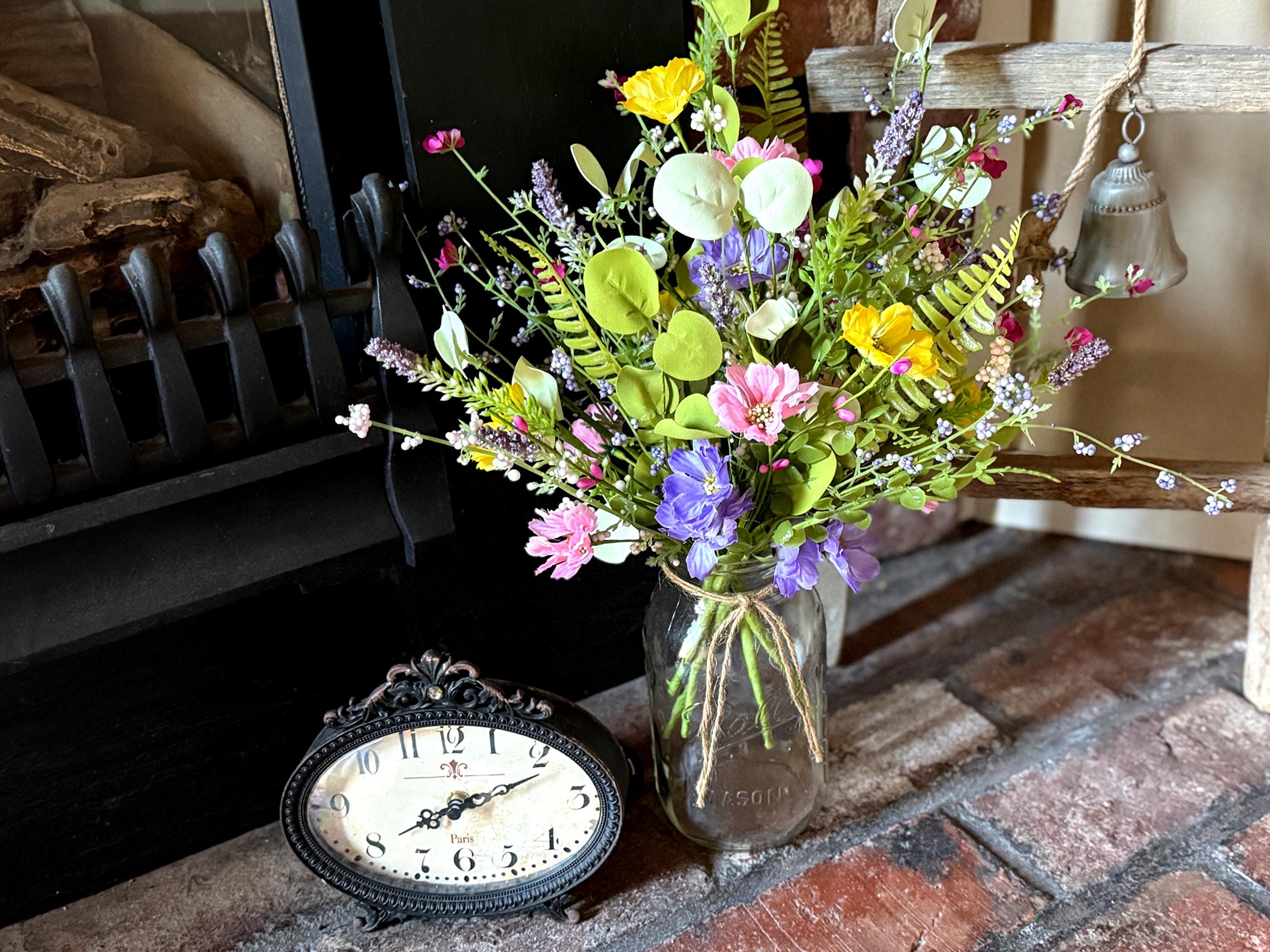 Multi-Color Faux Wildflower Bouquet – Lavender, Pink & Yellow Flowers