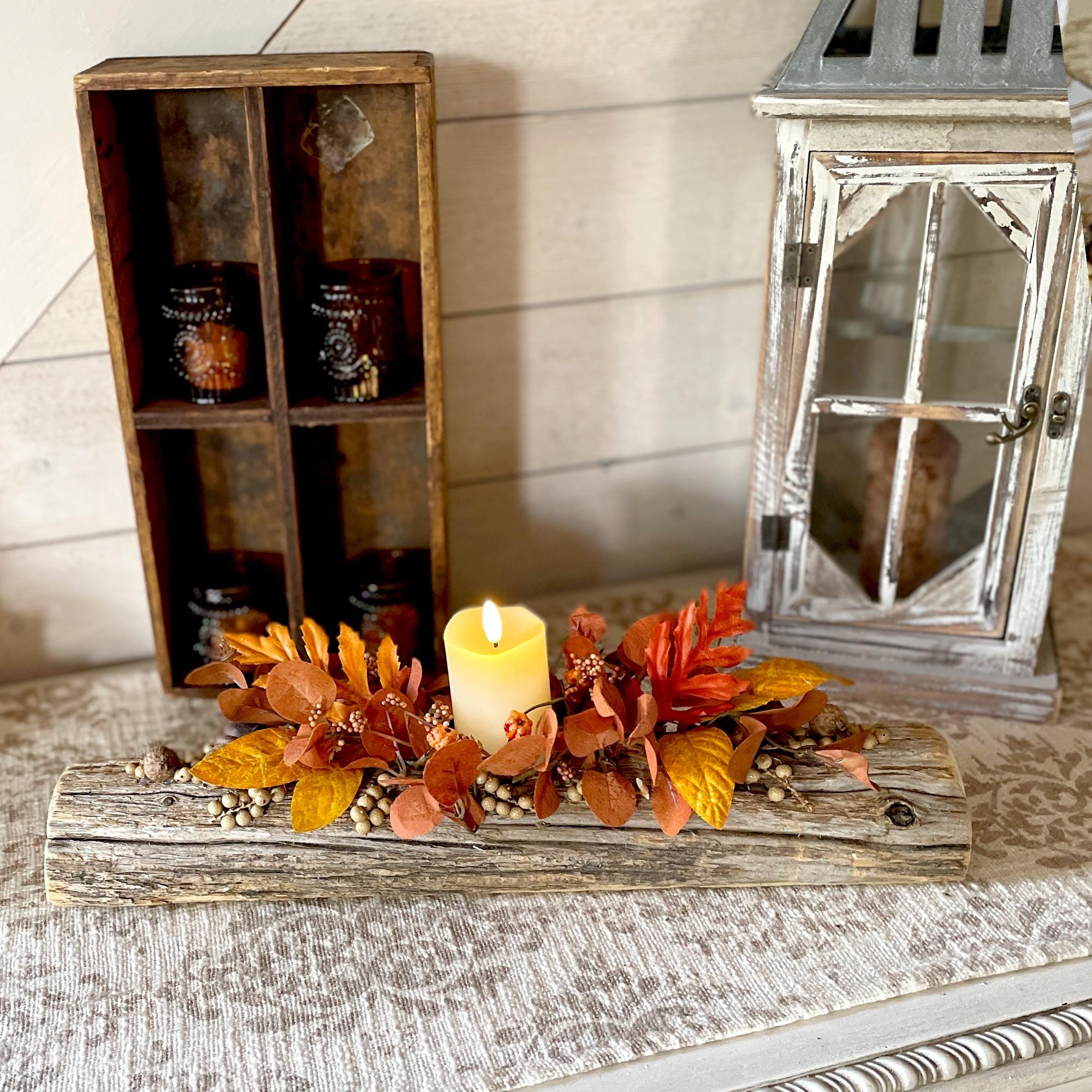 Rustic Fall Harvest Yule Log – Thanksgiving Candle Centerpiece