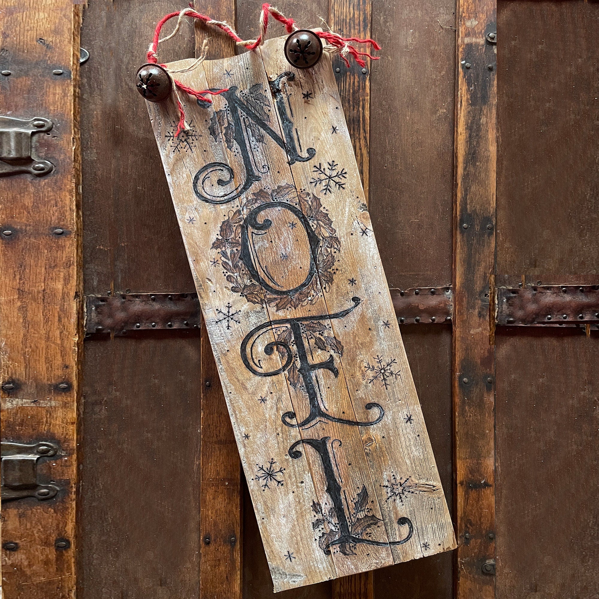 rustic reclaimed wood Christmas sign for mantel or entryway