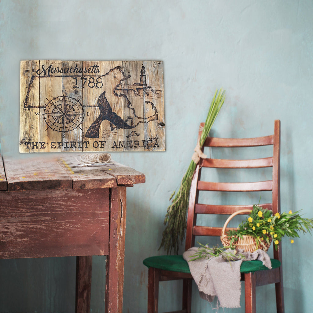 Rustic Massachusetts State Wall Art – Reclaimed Wood Map Decor
