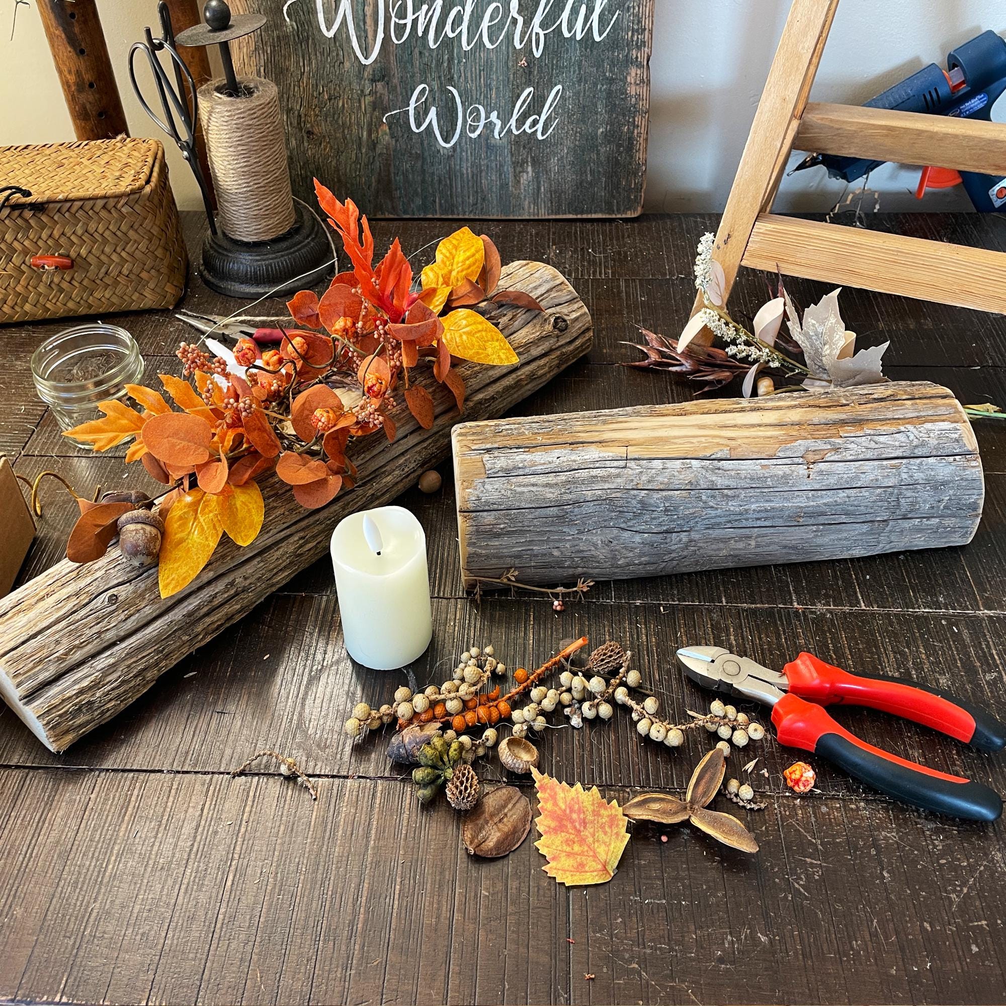 Rustic Fall Harvest Yule Log – Thanksgiving Candle Centerpiece