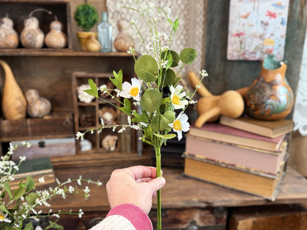 Faux Flowers For Vase Or Jar, Wildflower Bouquet, Flower Arrangement Gift For Mom, Rustic Table Dasiy Centerpiece, Farmhouse Flowers