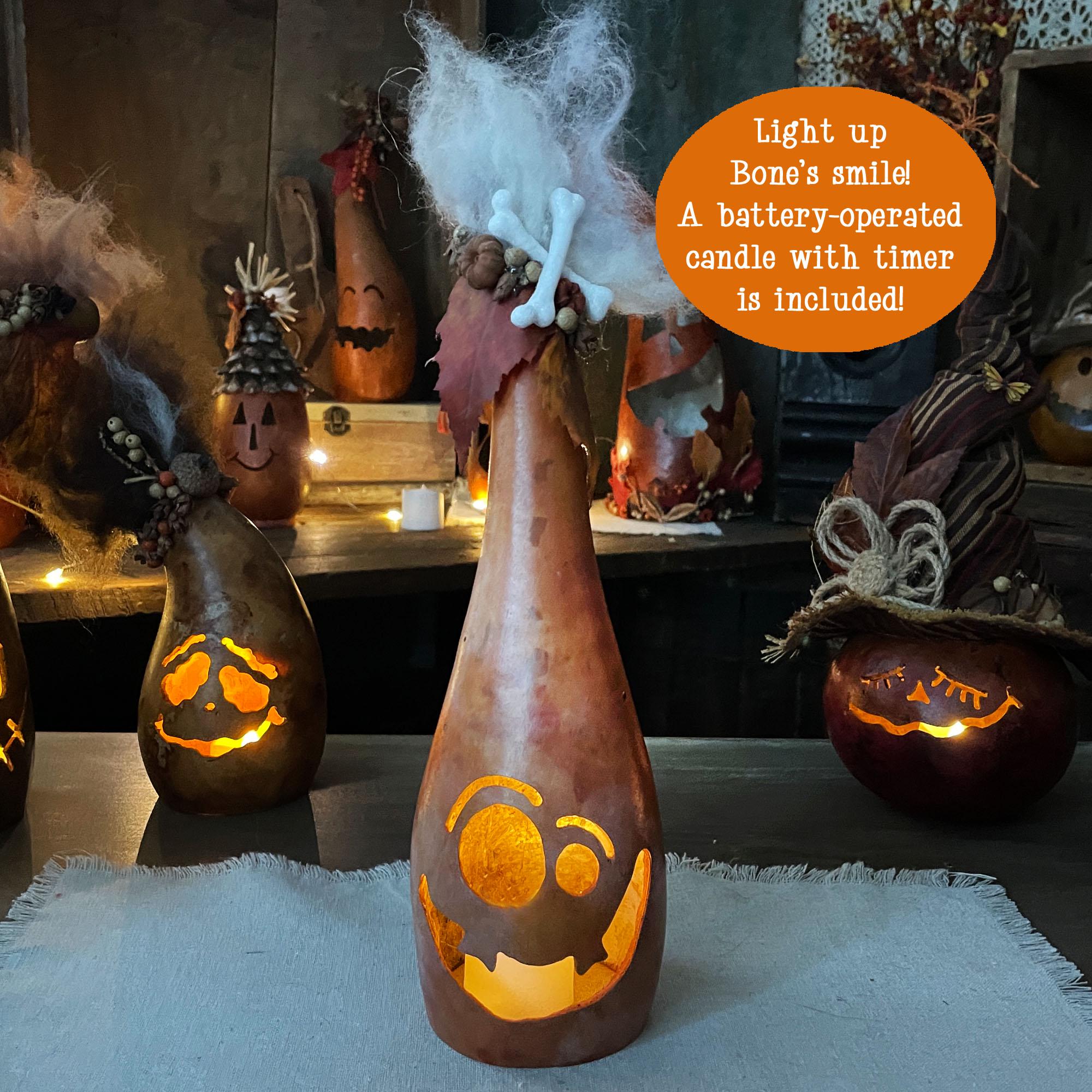 Bones Ghost Pumpkin Gourd – Handmade Halloween Table Decor