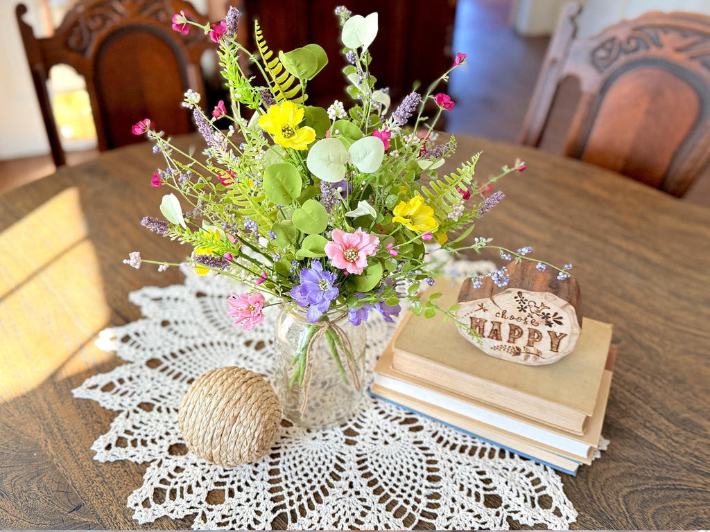 Multi-Color Faux Wildflower Bouquet – Lavender, Pink & Yellow Flowers