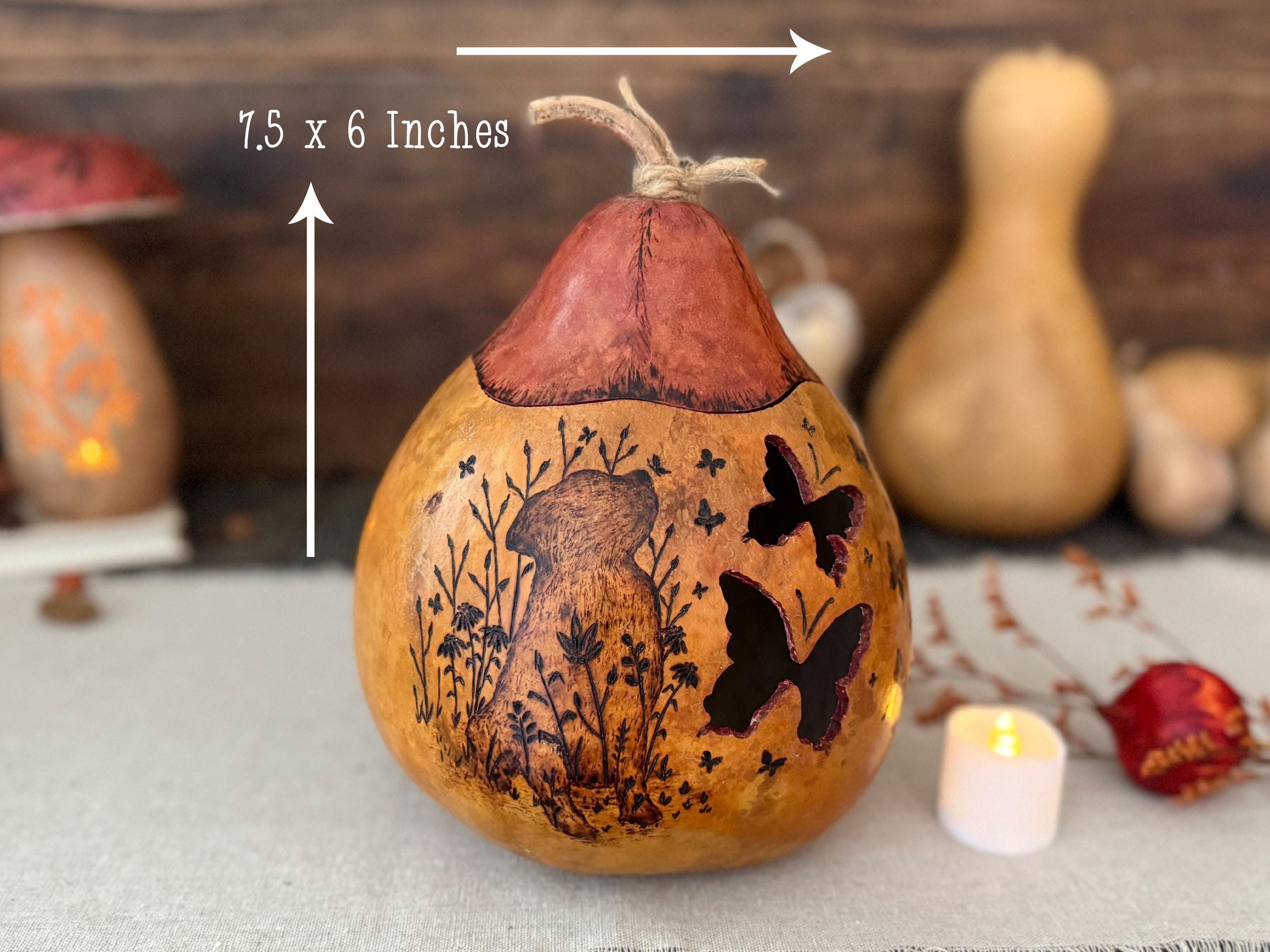Personalized Dog Gift – Handcrafted Gourd Light Table Centerpiece with Butterfly Artwork