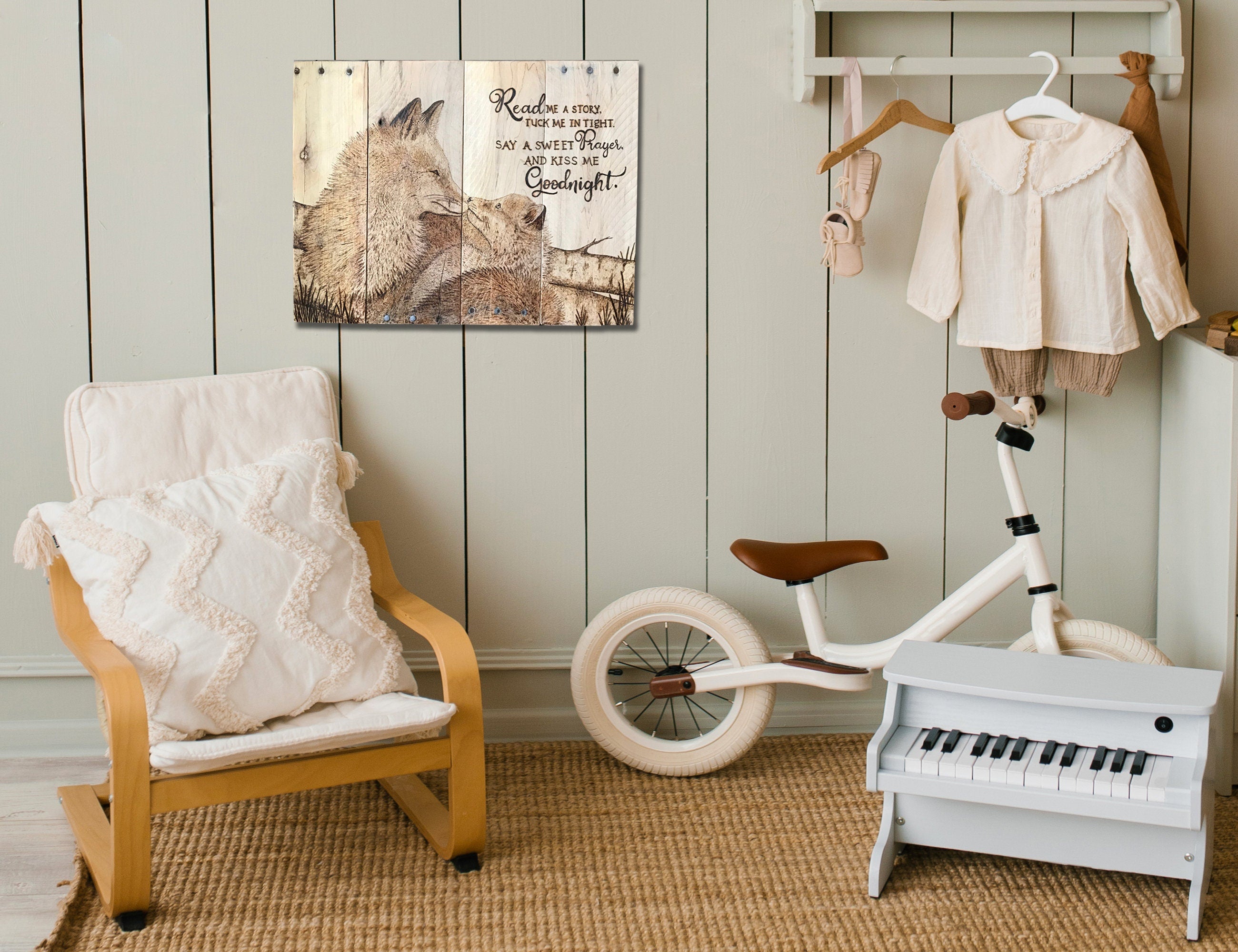 Fox Nursery Wall Art – Woodland Nursery Decor with Child’s Prayer, Reclaimed Wood Sign