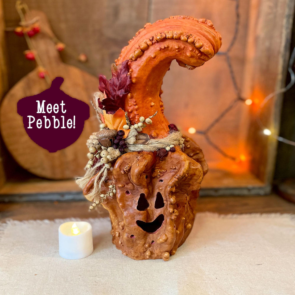 Unusual Halloween Pumpkin Decor With Candle, Fall Gourd, Autumn table decoration, Nature Inspired Decor, Unique fall collectible gourd gift