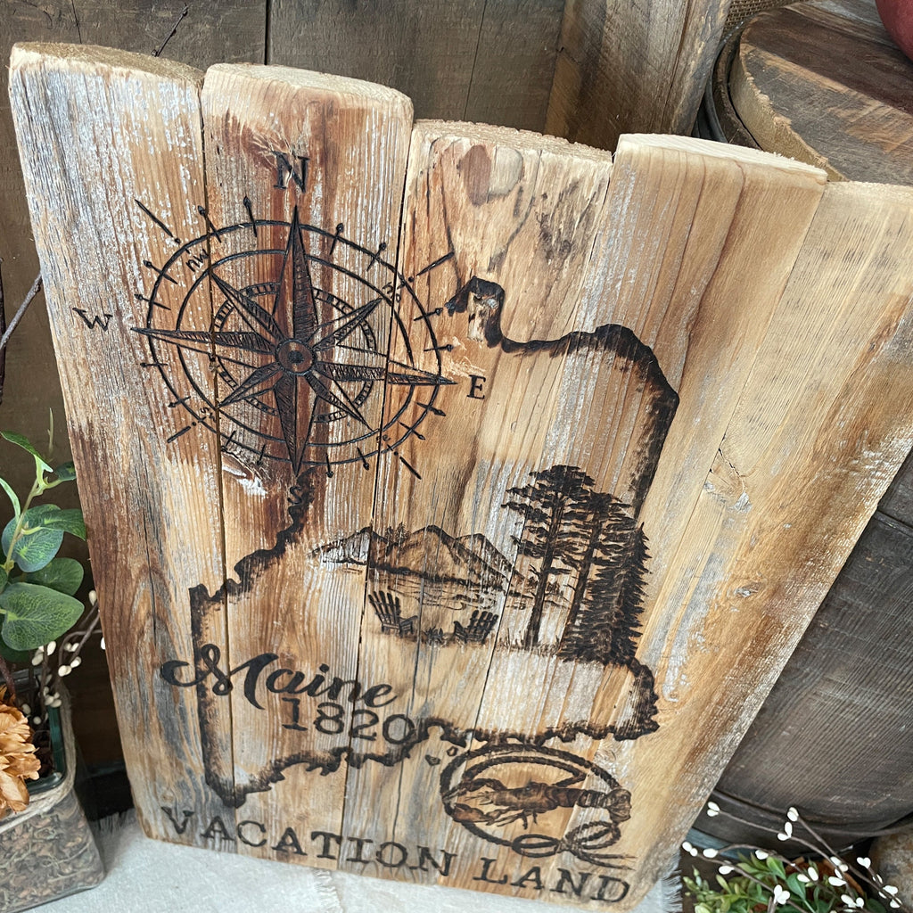 Rustic Maine State Wall Art – Reclaimed Wood Map Decor