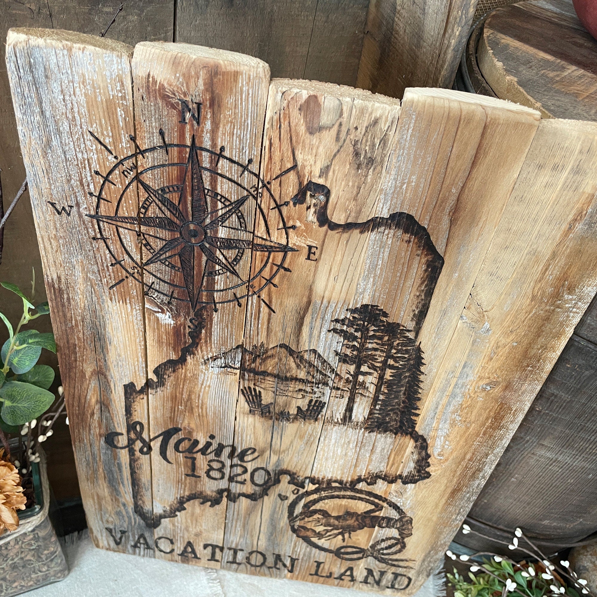 Rustic Maine State Wall Art – Reclaimed Wood Map Decor