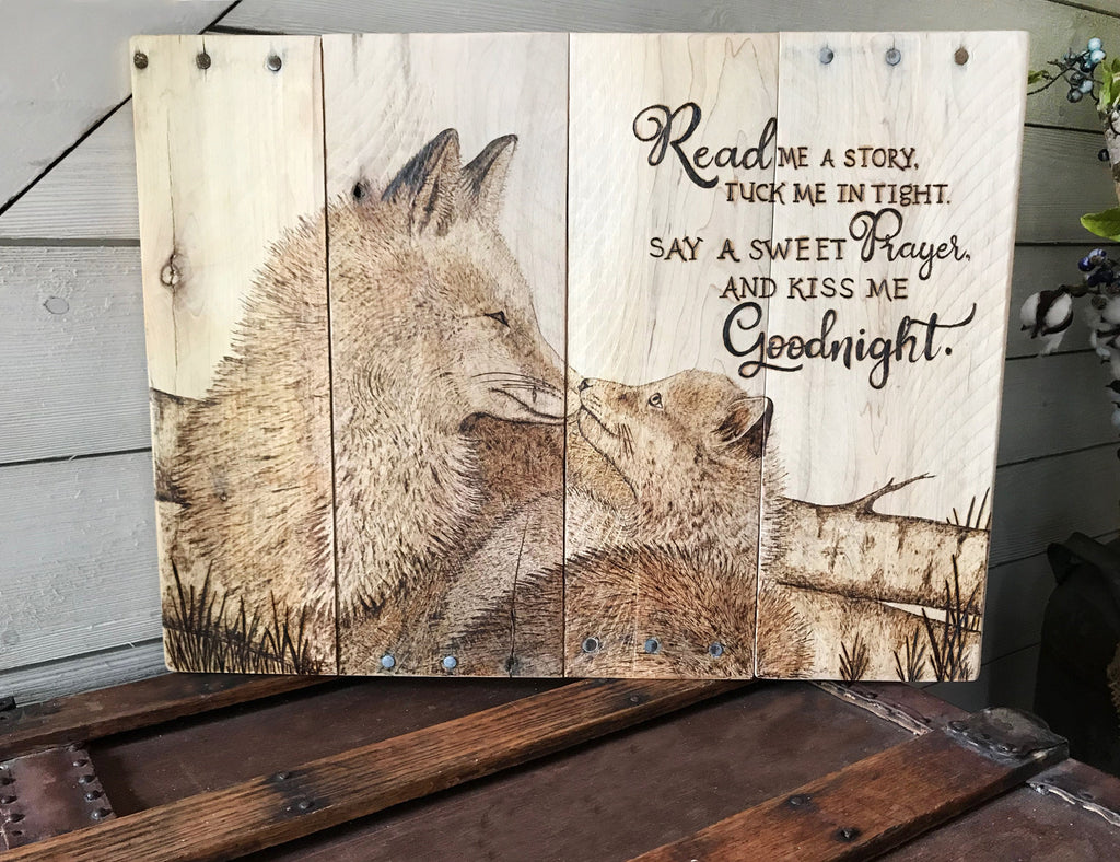 Fox Nursery Wall Art – Woodland Nursery Decor with Child’s Prayer, Reclaimed Wood Sign