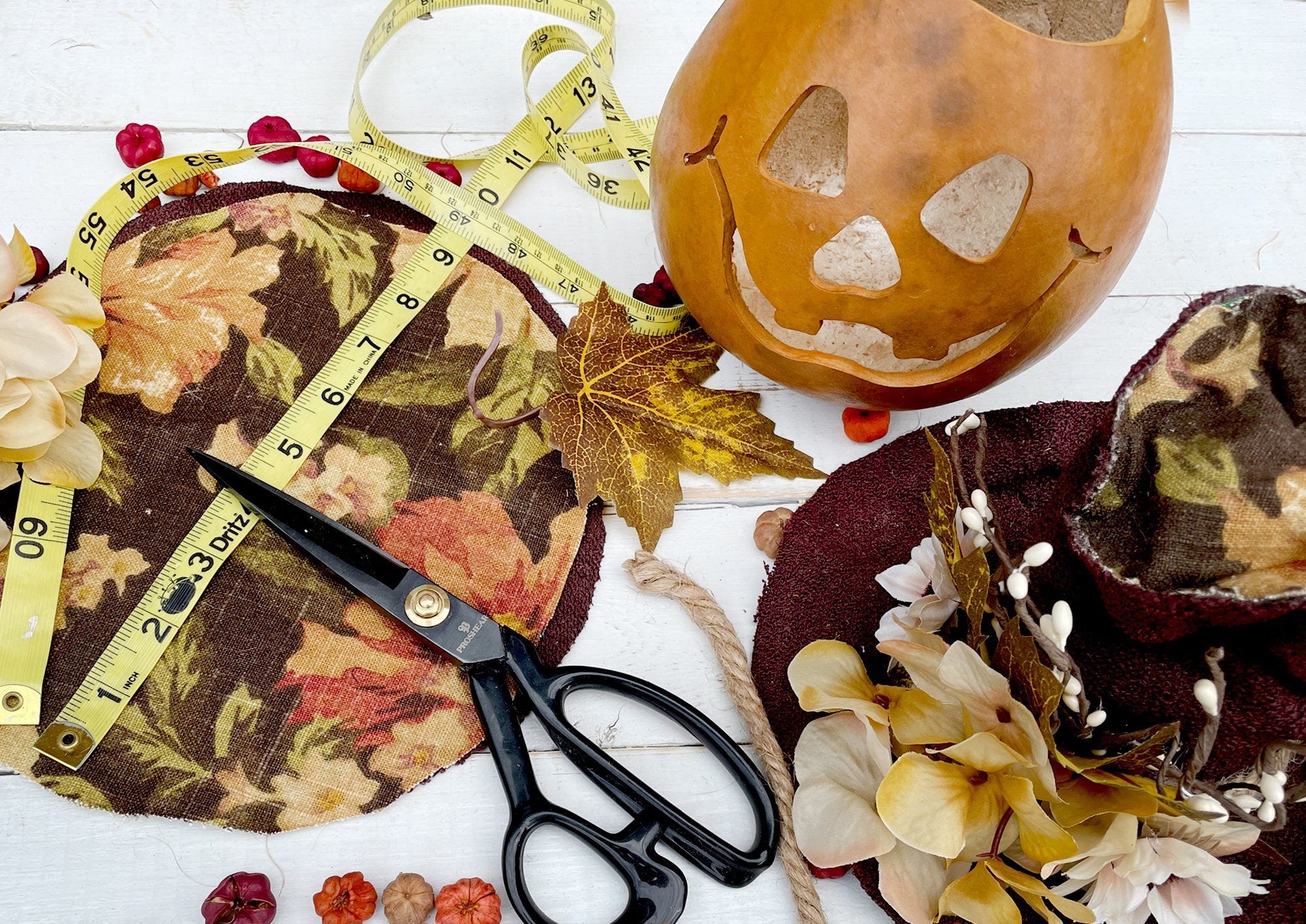 Briar – Happy Pumpkin Gourd with Autumn Hat | Handmade Lighted Fall Luminary