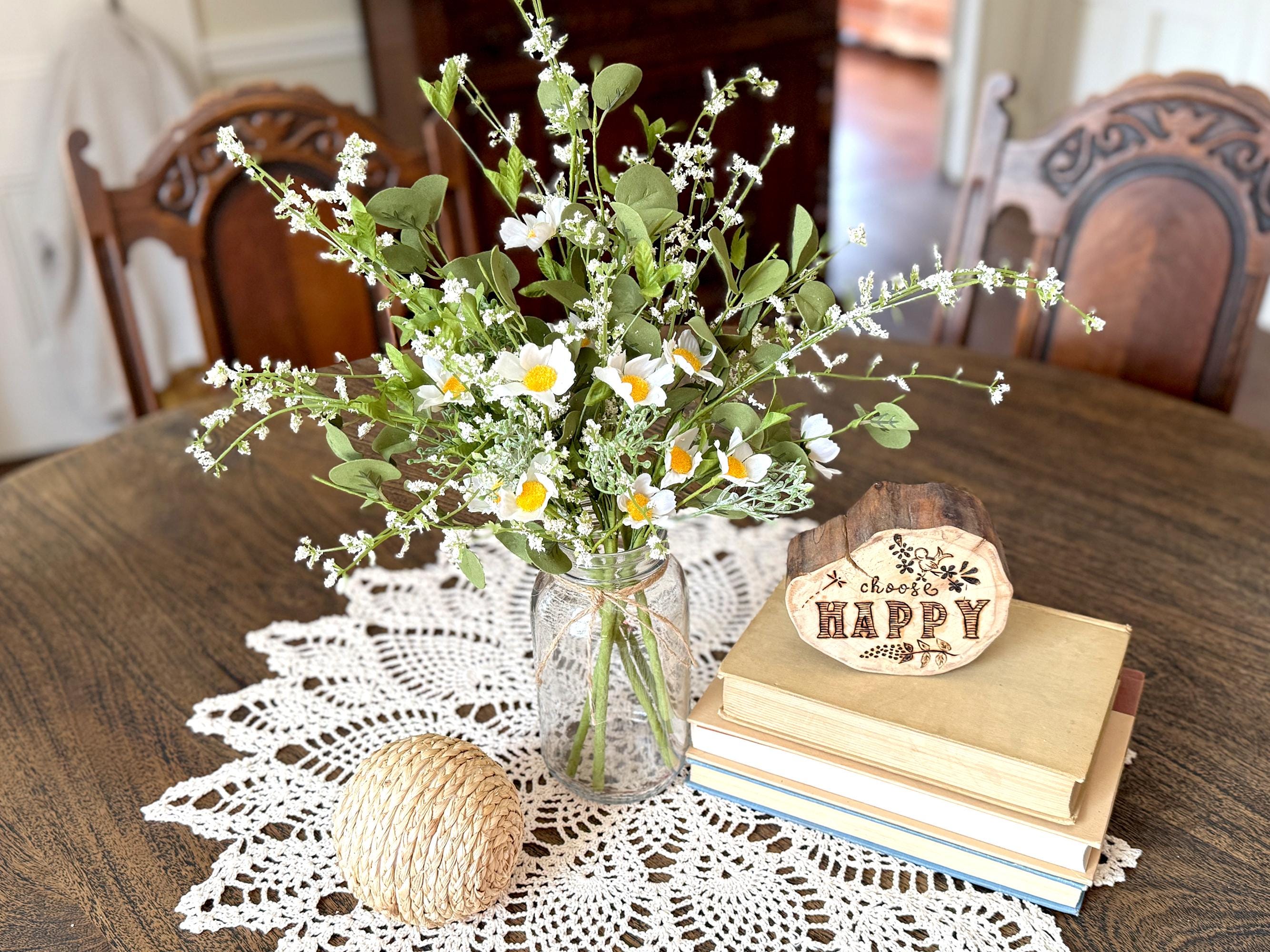 Faux Flowers For Vase Or Jar, Wildflower Bouquet, Flower Arrangement Gift For Mom, Rustic Table Dasiy Centerpiece, Farmhouse Flowers