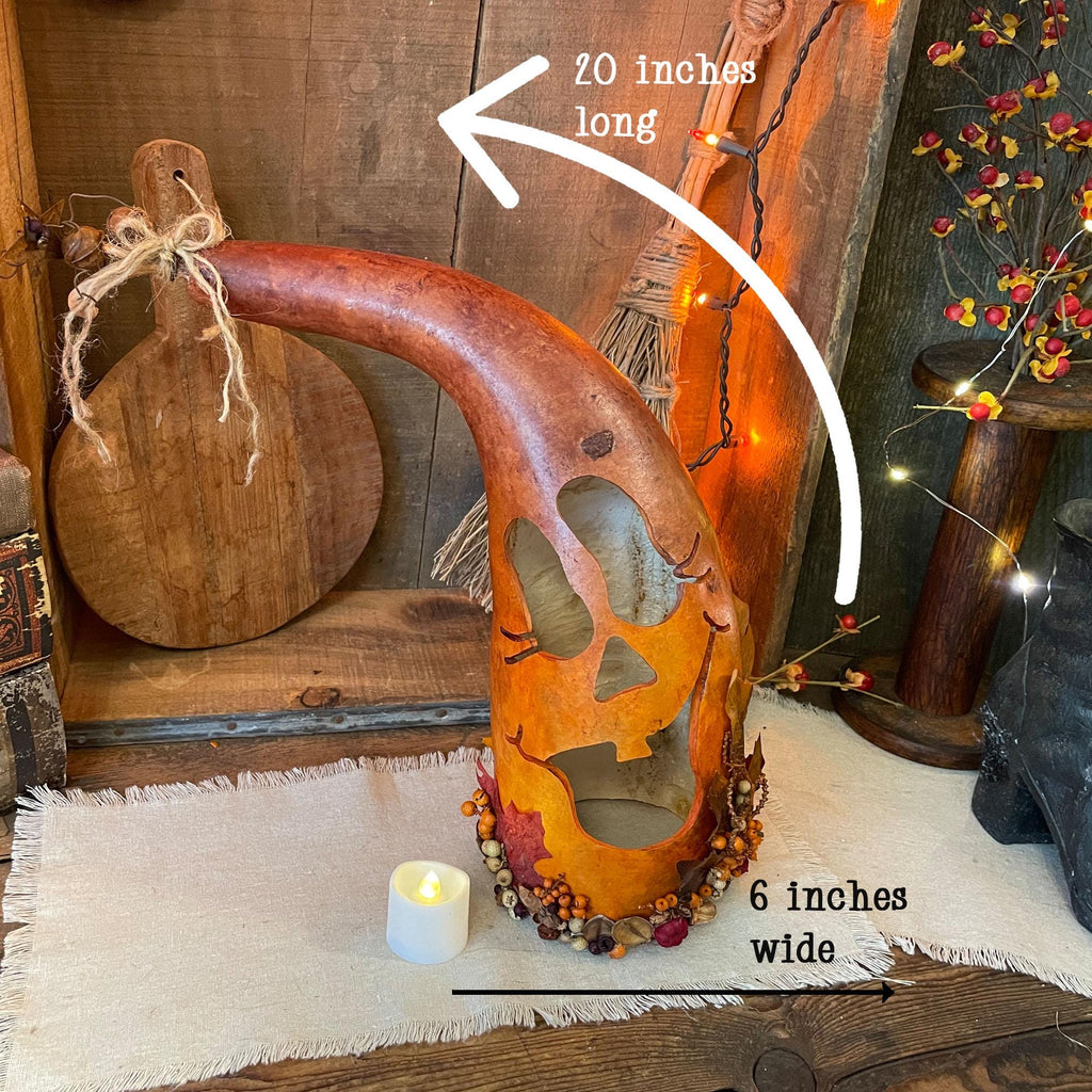 Pearl – Whimsical Hand Carved Pumpkin Gourd with Candle Light