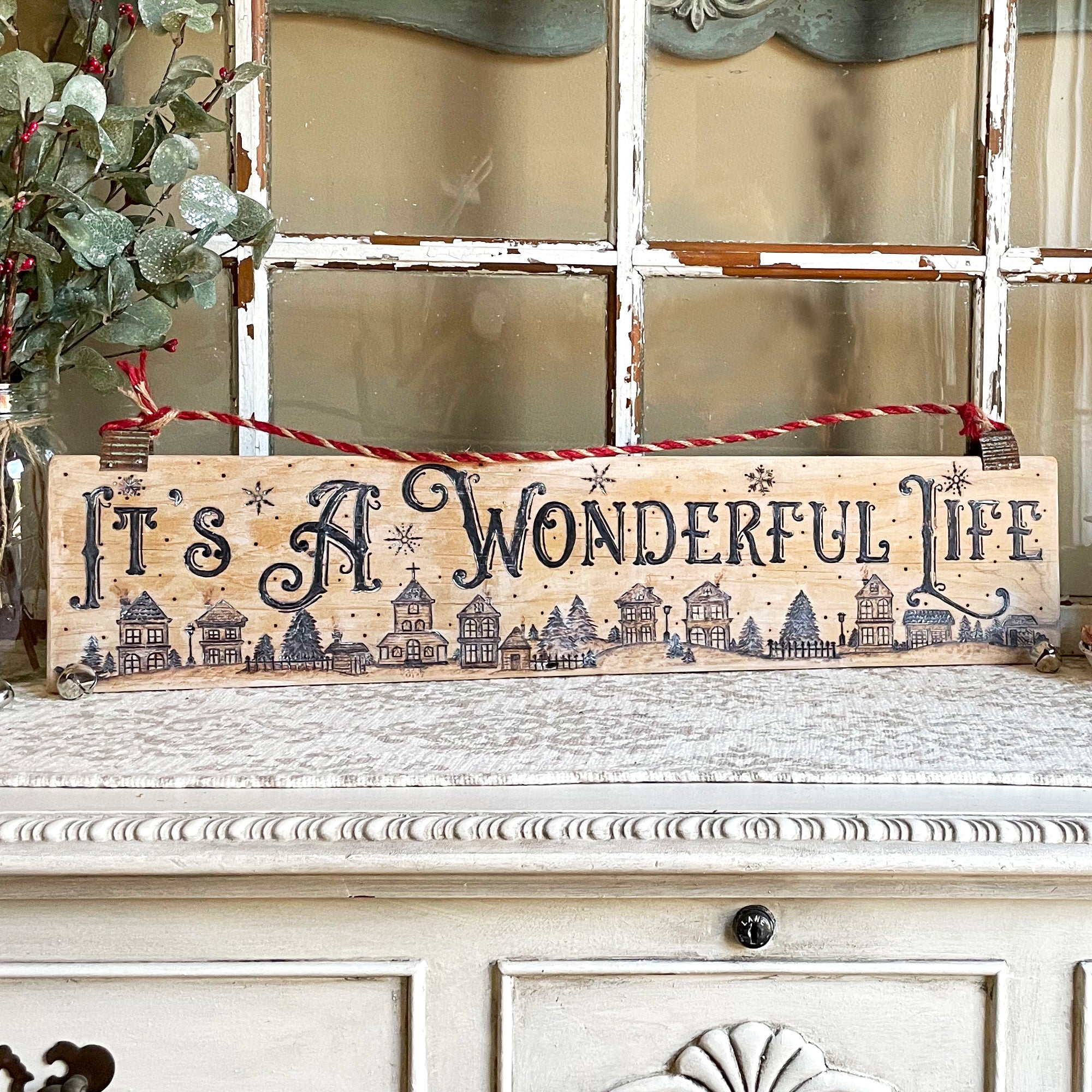 Rustic Christmas Sign – Wood-Burned “It’s a Wonderful Life” Holiday Wall Art