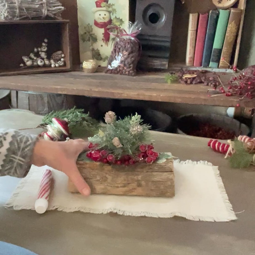 Rustic Christmas Yule Log Centerpiece – Handmade Holiday Table Decor