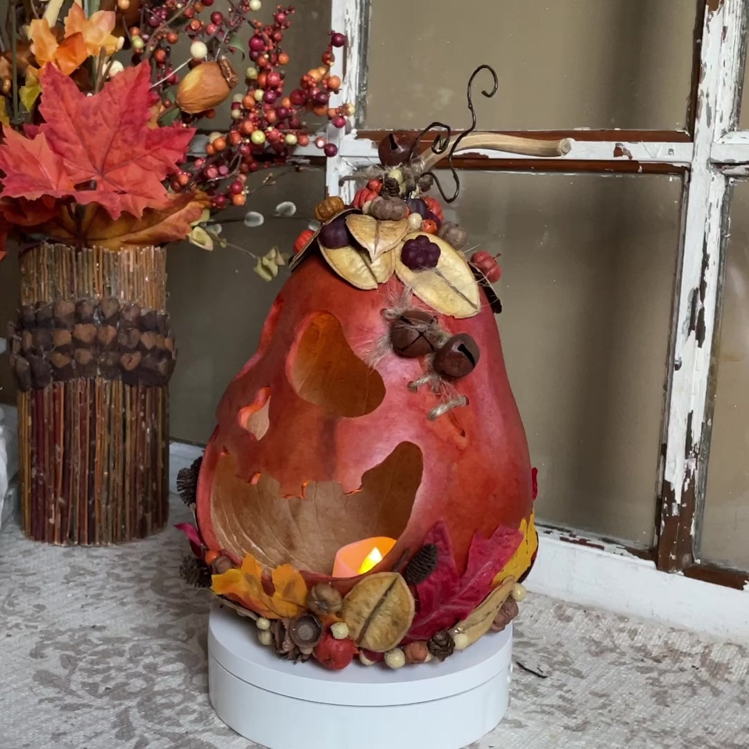 Simon – Handcrafted Pumpkin Gourd with Stitched Scar | Fall Table Decor