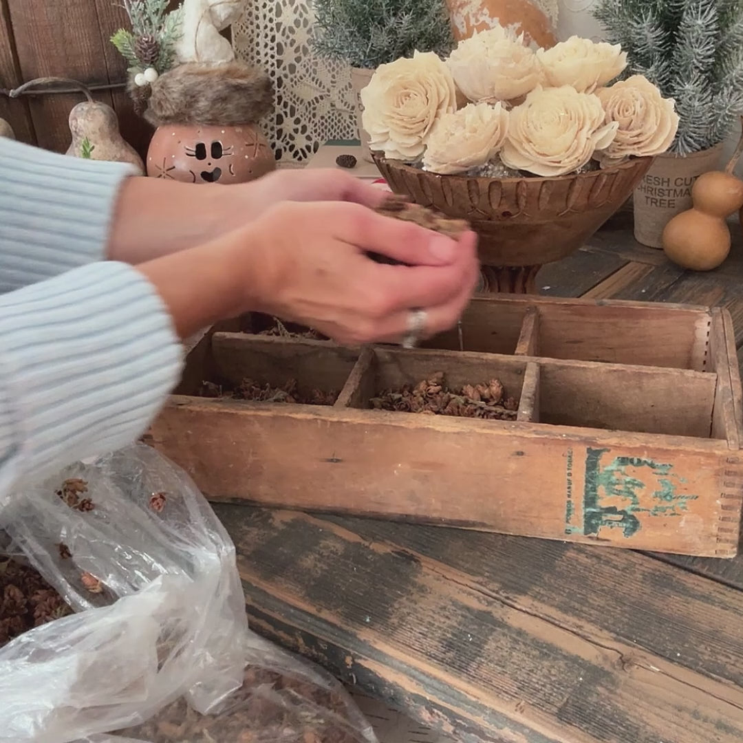 Snow Dusted Wood Flowers – Winter Bowl Fillers & Holiday Centerpieces