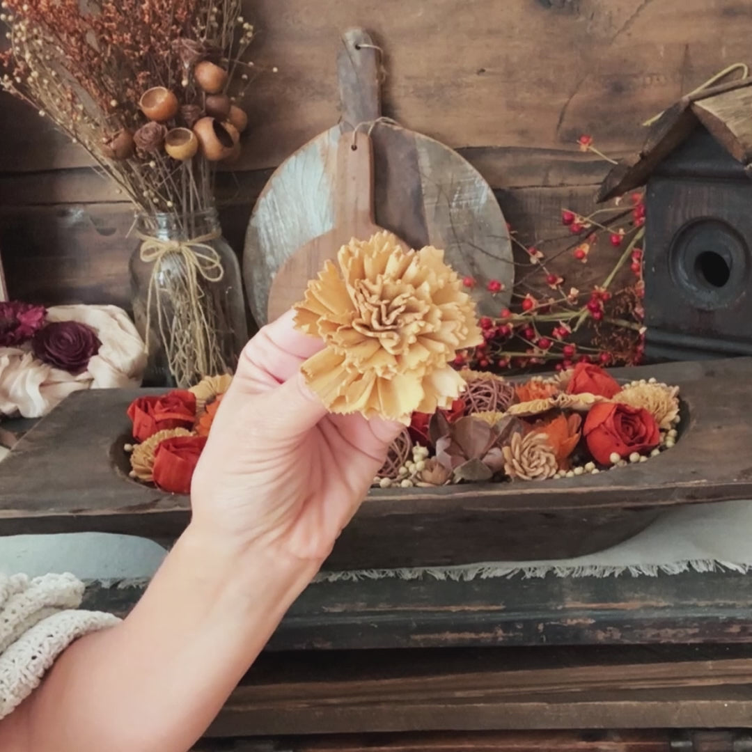 Butterscotch Wood Carnation Flowers – Rustic Bowl Filler & Table Centerpiece