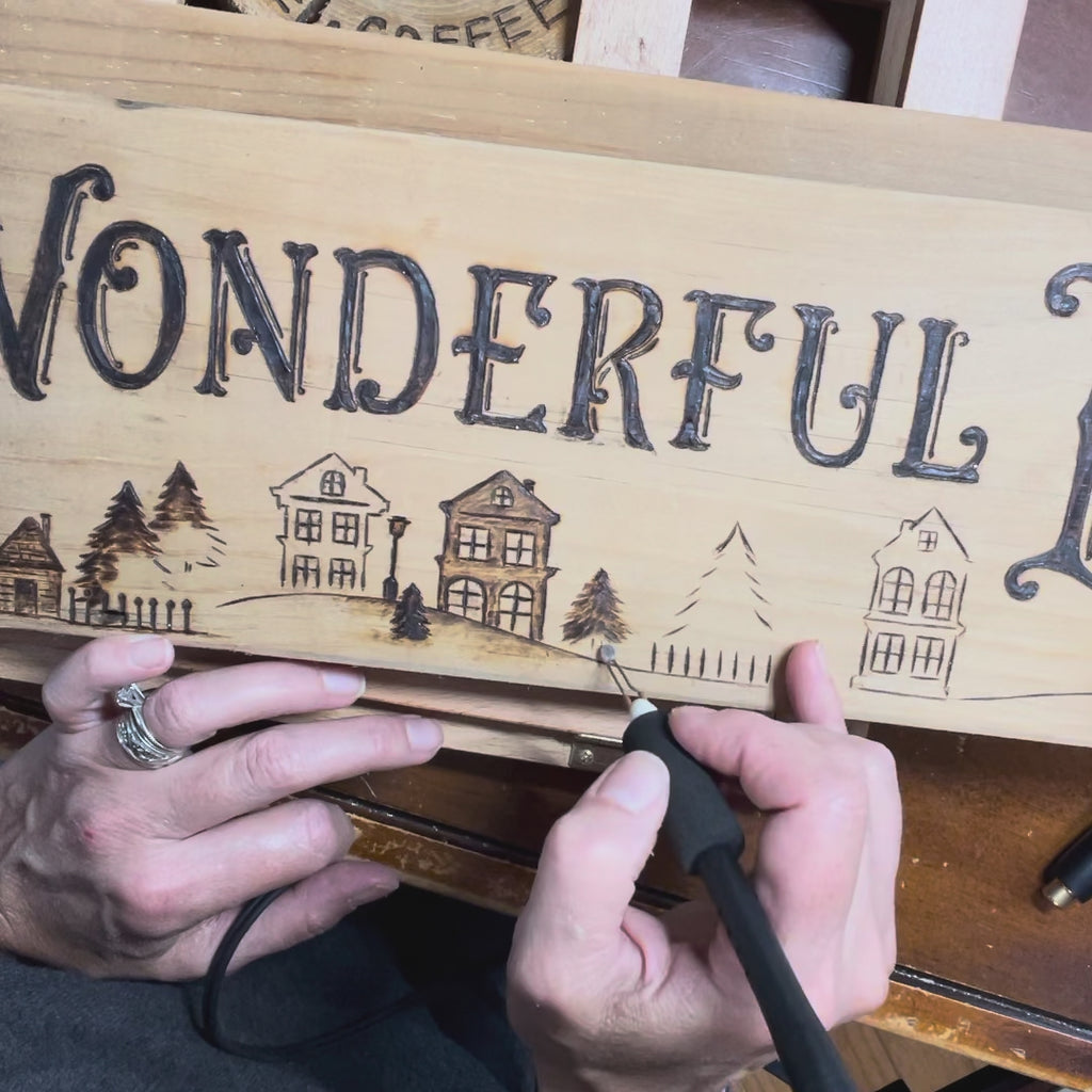 Rustic Christmas Sign – Wood-Burned “It’s a Wonderful Life” Holiday Wall Art