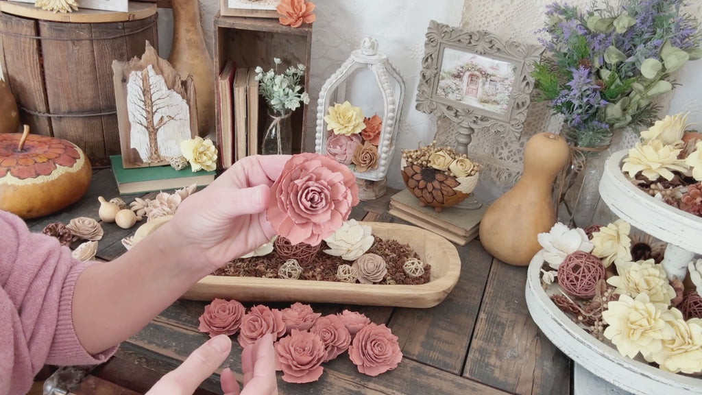 Pink Wood Rose Bowl Fillers – Flowers for Dough Bowls & Centerpieces