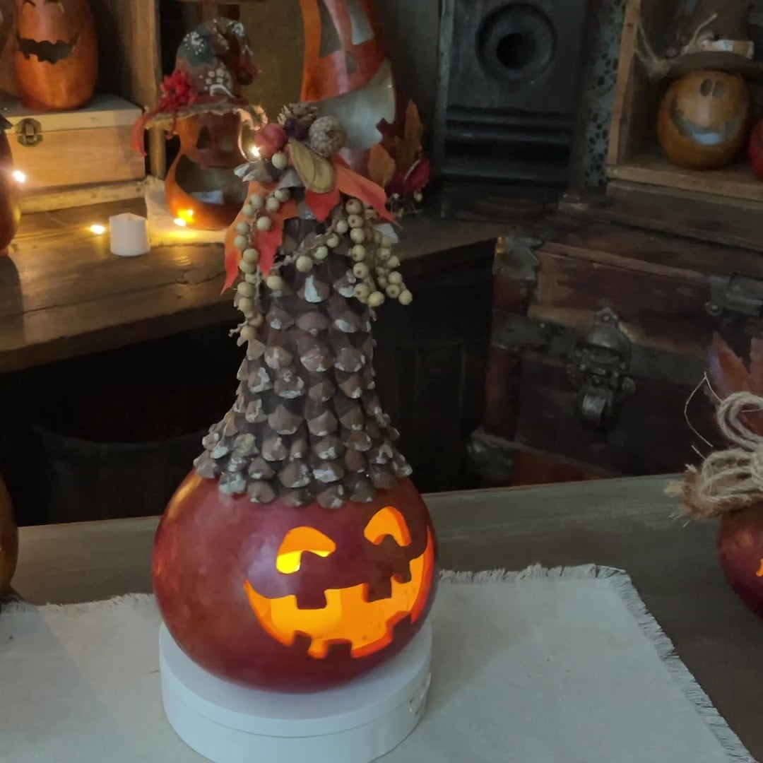 Noodle Pumpkin Gourd Luminary – Handmade Lighted Fall Decor